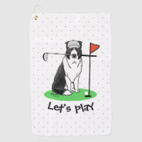 Border Collie Dog Playing Golf (black & white) Fun
