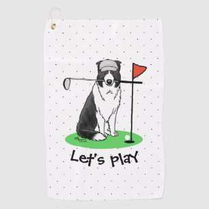 Border Collie Dog Playing Golf (black & white) Fun Towel