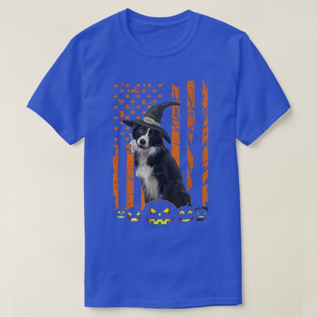 Border Collie Dog Pumpkin American Flag Witch Hall T-Shirt (Design Front)