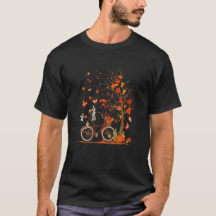 Border Collie Dog Pumpkin Bicycle Fall Leaves Tree T-Shirt