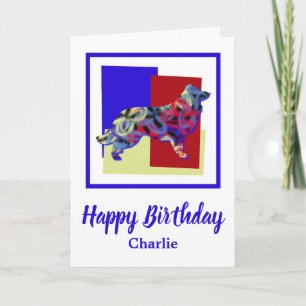 Border Collie Dog Red Blue Yellow Birthday Card