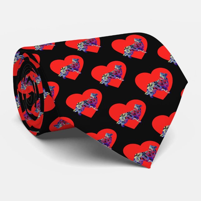 Border Collie Dog Red Valentine’s Day Tie (Rolled)