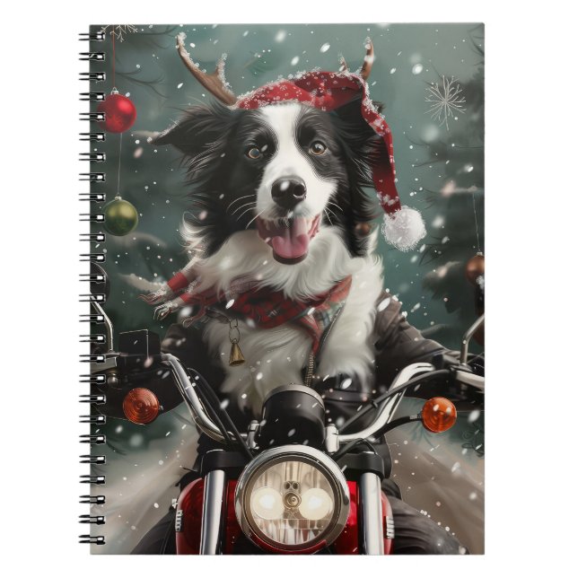 Border Collie Dog Riding Motorcycle Christmas  Notebook (Front)