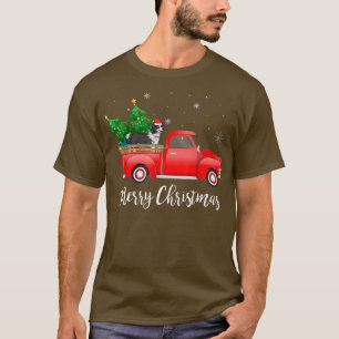 Border Collie Dog Riding Red Truck Christmas T-Shirt