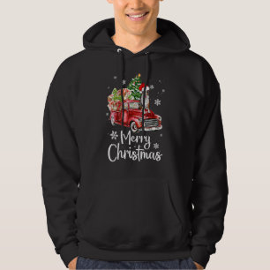 Border Collie Dog Riding Red Truck Christmas Tree  Hoodie