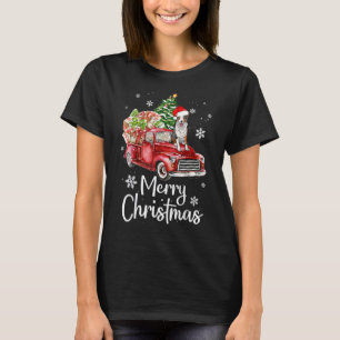 Border Collie Dog Riding Red Truck Christmas Tree  T-Shirt
