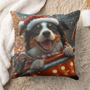 Border Collie Dog Roller Coaster Christmas Cushion