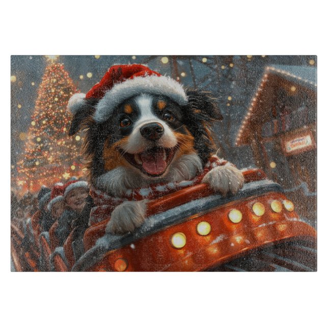 Border Collie Dog Roller Coaster Christmas Cutting Board (Front)