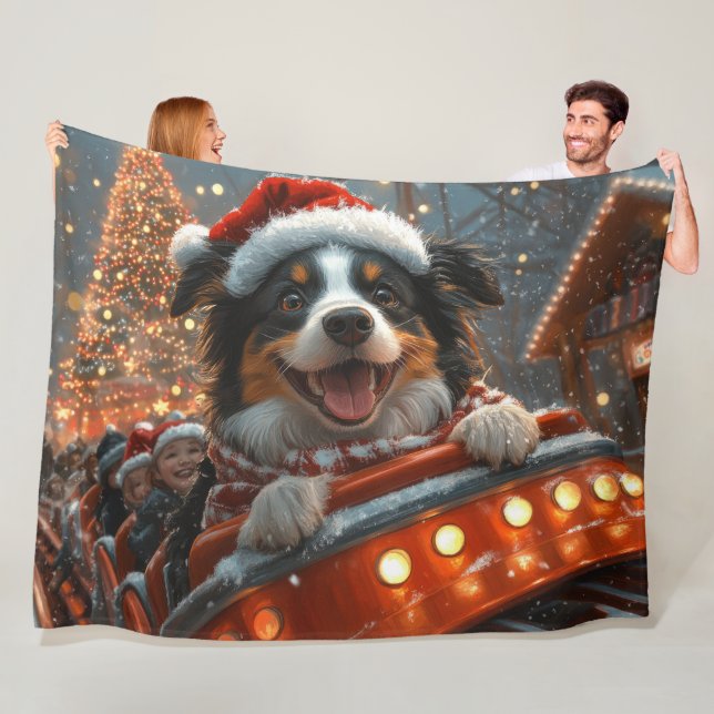 Border Collie Dog Roller Coaster Christmas Fleece Blanket (In Situ)