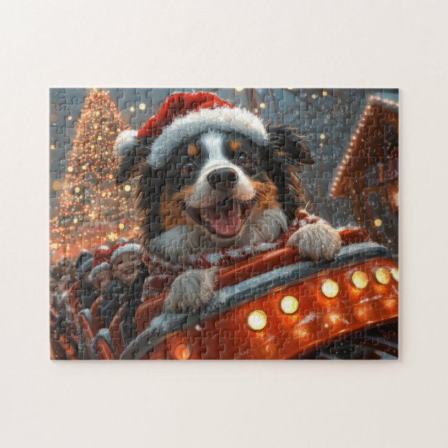 Border Collie Dog Roller Coaster Christmas Jigsaw Puzzle (Horizontal)