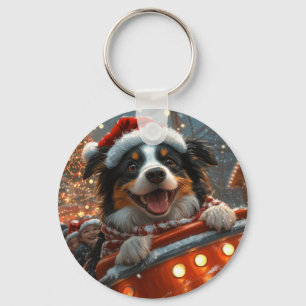 Border Collie Dog Roller Coaster Christmas Key Ring