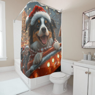 Border Collie Dog Roller Coaster Christmas Shower Curtain