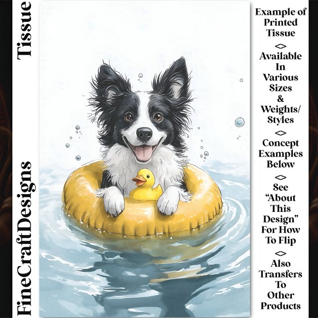 Border Collie Dog Rubber Ring & Duck CV6 Decoupage Tissue Paper (Creator Uploaded)