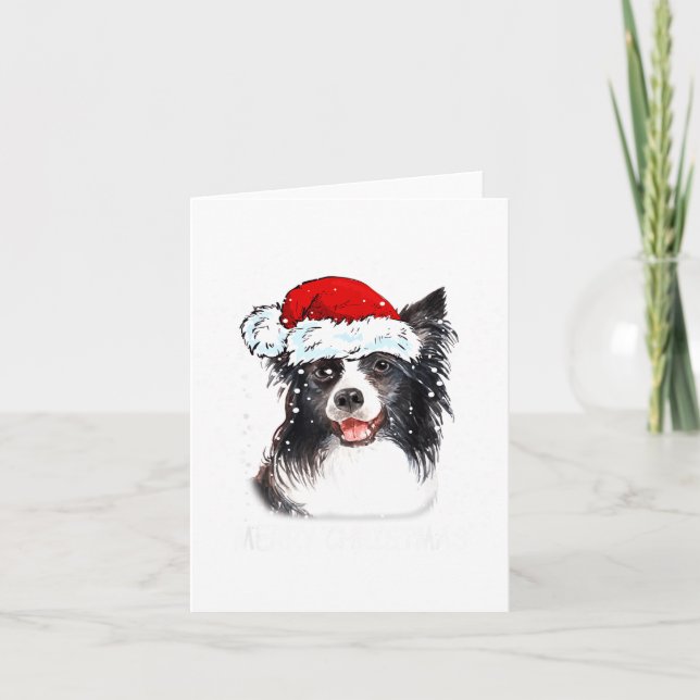 Border Collie Dog Santa Christmas Lights Xmas Boys Card (Front)