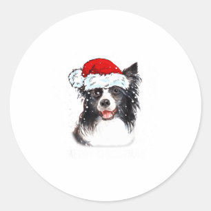 Border Collie Dog Santa Christmas Lights Xmas Boys Classic Round Sticker