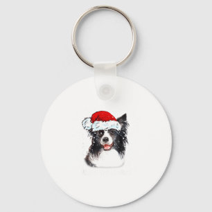 Border Collie Dog Santa Christmas Lights Xmas Boys Key Ring