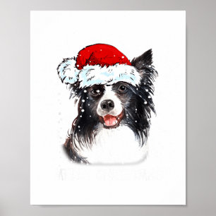 Border Collie Dog Santa Christmas Lights Xmas Boys Poster