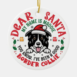 Border Collie Dog Santa Christmas Personalised Ceramic Tree Decoration