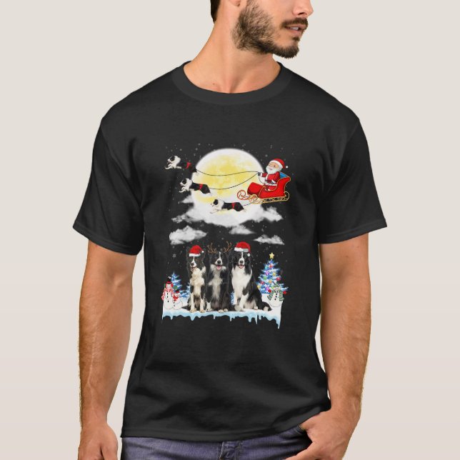 Border Collie Dog Santa Sleigh Christmas Lover T-Shirt (Front)