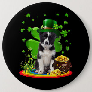 Border Collie Dog Shamrock St Patricks Day Dog Iri 6 Cm Round Badge