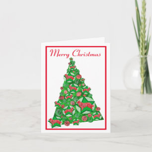 Border Collie Dog Silhouette Christmas Tree White Card