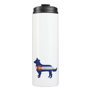 Border Collie Dog Silhouette Colorado Flag Thermal Tumbler