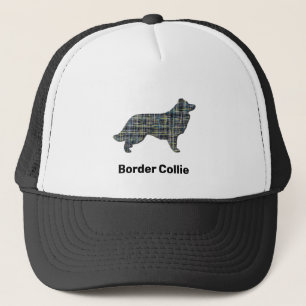 Border Collie Dog Silhouette Grid Custom Trucker Hat