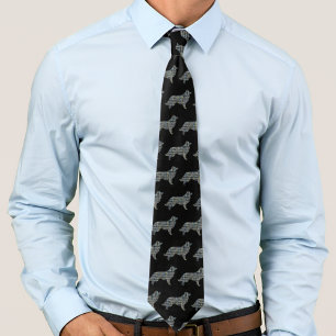 Border Collie Dog Silhouette Grid Line Black Tie