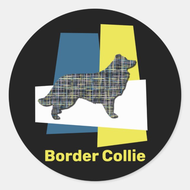 Border Collie Dog Silhouette Grid Tri-colour Classic Round Sticker (Front)