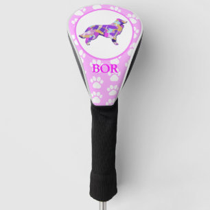 Border Collie Dog Silhouette Paw Pink PY&B Golf Head Cover