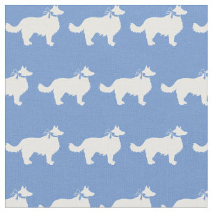 Border Collie Dog Silhouette Pet Light Blue Fabric