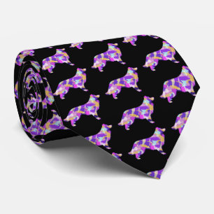 Border Collie Dog Silhouette Purple Black Neck Tie