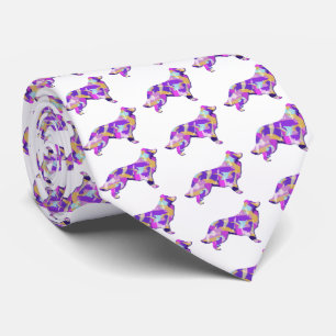 Border Collie Dog Silhouette Purple White Neck Tie