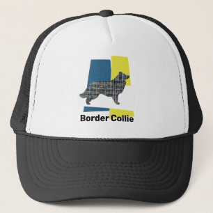 Border Collie Dog Silhouette Tricolour Grid Trucker Hat