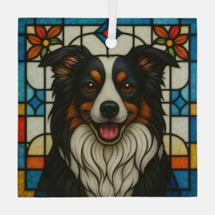 Border Collie Dog "Stained Glass" Glass Tree Decoration