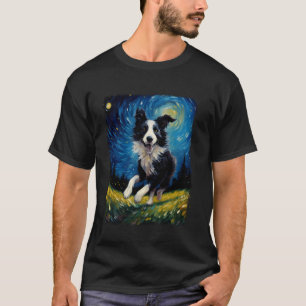 Border Collie Dog Starry Night Painting T-Shirt