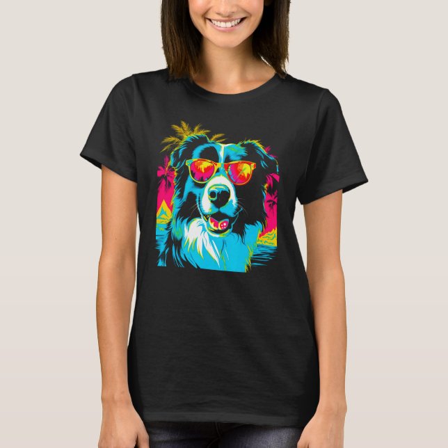 Border Collie Dog Sunglasses T-Shirt (Front)