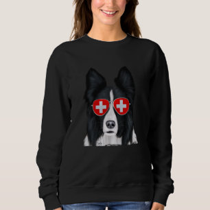 Border Collie Dog Switzerland Flag Sunglasses Sweatshirt