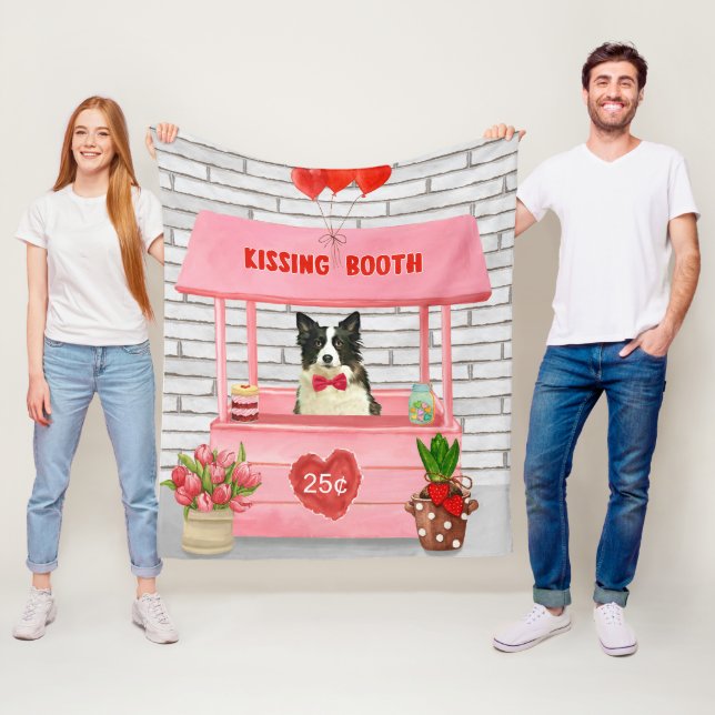 Border Collie Dog Valentine's Day Kissing Booth Fleece Blanket (In Situ)