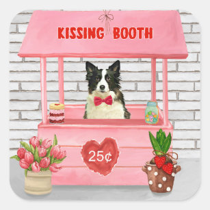 Border Collie Dog Valentine's Day Kissing Booth  Square Sticker