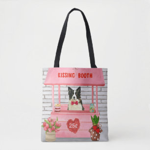 Border Collie Dog Valentine's Day Kissing Booth Tote Bag