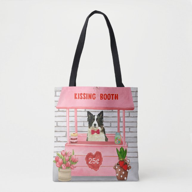 Border Collie Dog Valentine's Day Kissing Booth Tote Bag (Front)