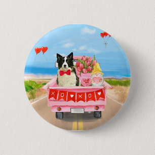 Border Collie Dog Valentine's Day Truck Hearts  6 Cm Round Badge