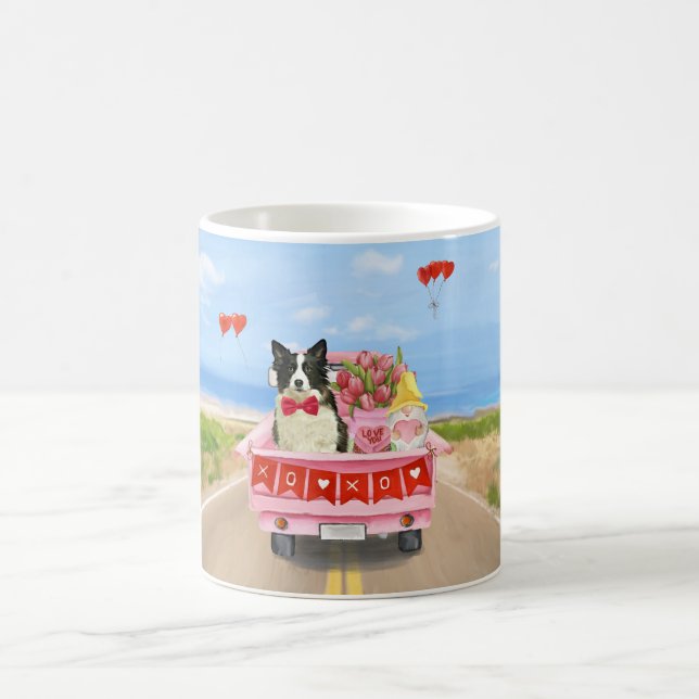 Border Collie Dog Valentine's Day Truck Hearts Coffee Mug (Center)