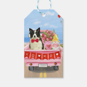 Border Collie Dog Valentine's Day Truck Hearts Gift Tags