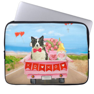 Border Collie Dog Valentine's Day Truck Hearts Laptop Sleeve