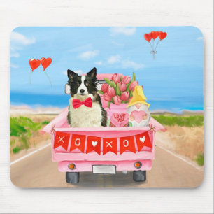 Border Collie Dog Valentine's Day Truck Hearts Mouse Mat