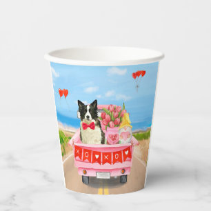Border Collie Dog Valentine's Day Truck Hearts Paper Cups