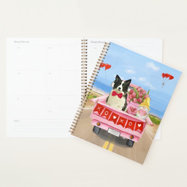 Border Collie Dog Valentine's Day Truck Hearts  Planner (Display)