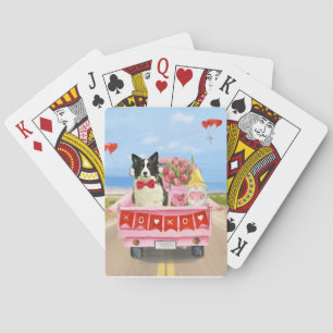 Border Collie Dog Valentine's Day Truck Hearts Playing Cards